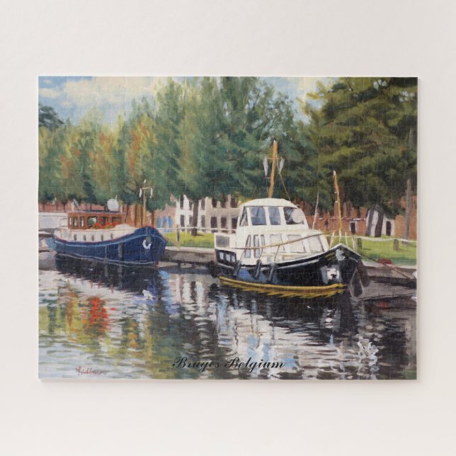 Boats of Brugge Impressionistic Oil Painting Jigsaw Puzzle (Horizontal)