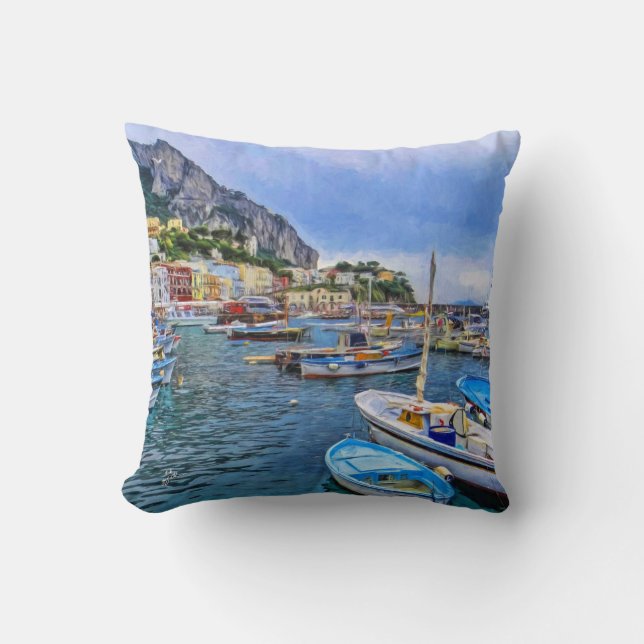 Boats of Capri Italy Travel Photo Art Throw Pillow (Front)