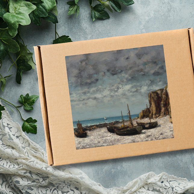Boats on a Beach, Étretat – Gustave Courbet Square Sticker (Creator Uploaded)