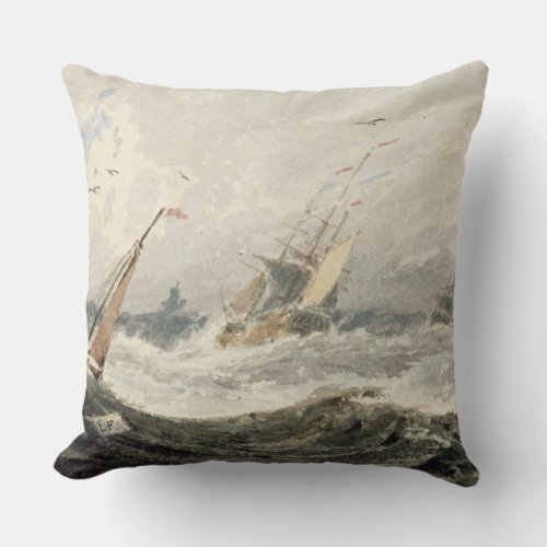 Boats on a Stormy Sea wc over graphite on wove p Throw Pillow