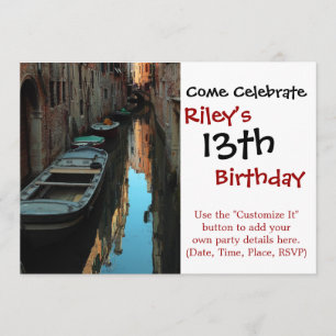 Boats on Canal Water Venice Italy Buildings Invitation