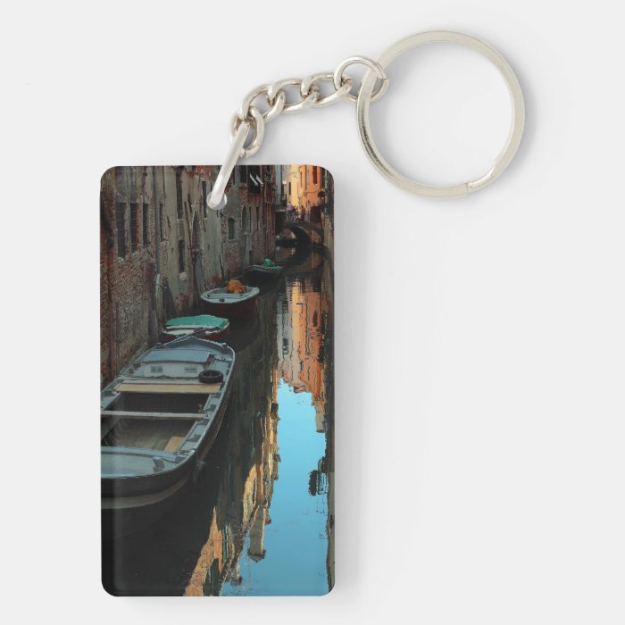 Boats on Canal Water Venice Italy Buildings Rectangle Acrylic Key Chains