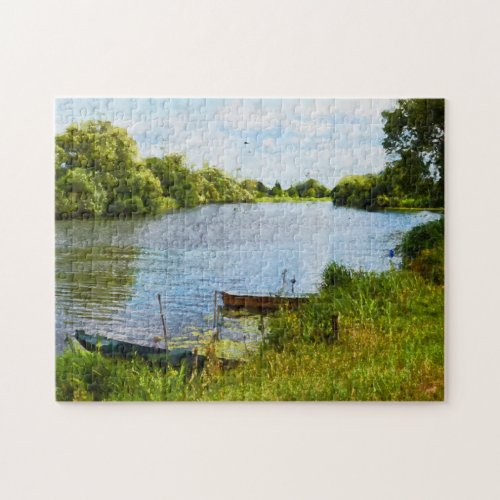 Boats on Havel river Landscape in Havelland Jigsaw Puzzle