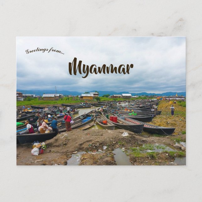 Boats on Inle Lake Bagan Yangon Myanmar Postcard (Front)