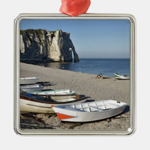 Boats on pebble beach of Etretat Metal Ornament
