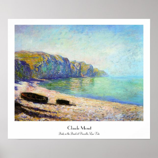 Boats on the Beach at Pourville, Low Tide Monet Poster (Front)