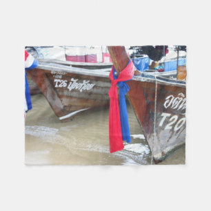Boats On The Beach Phi Phi Islands, Thailand Fleece Blanket