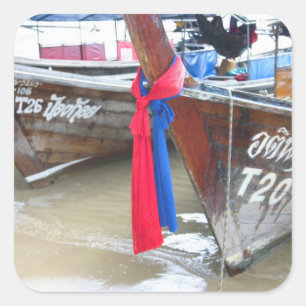 Boats On The Beach Phi Phi Islands, Thailand Square Sticker