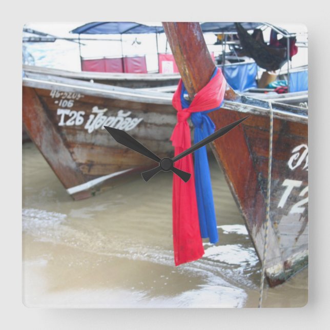 Boats On The Beach | Phi Phi Islands, Thailand Square Wall Clock (Front)