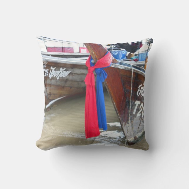 Boats On The Beach | Phi Phi Islands, Thailand Throw Pillow (Front)