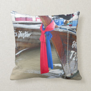 Boats On The Beach   Phi Phi Islands, Thailand Throw Pillow