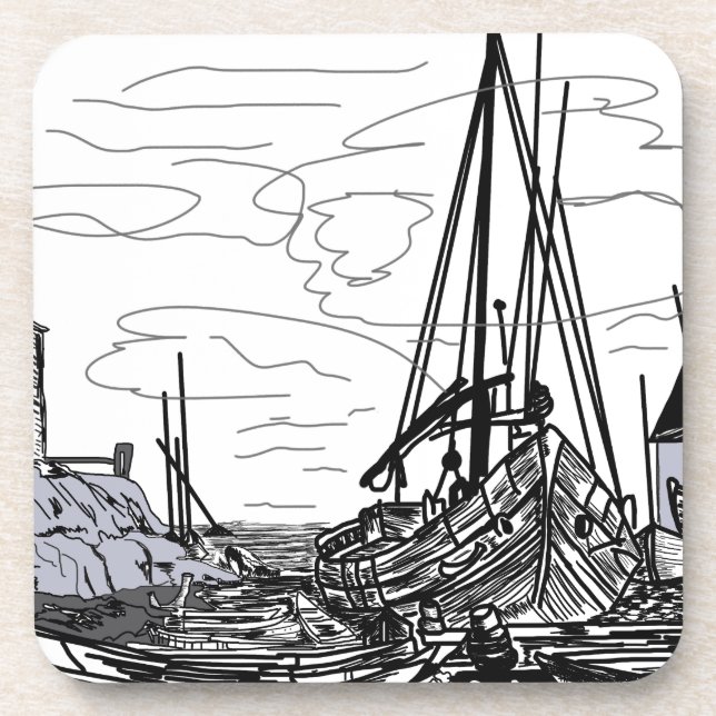 boats on the sea beverage coaster (Front)