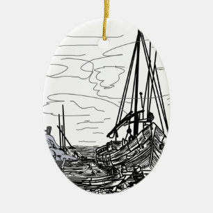 boats on the sea ceramic ornament