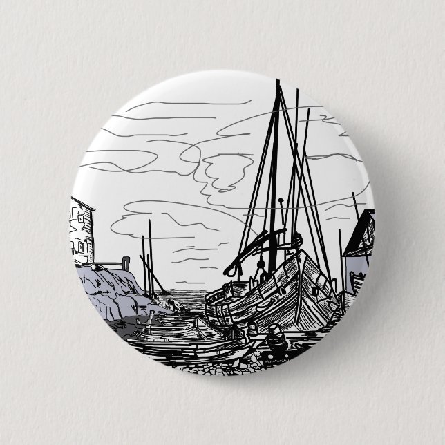 boats on the sea pinback button (Front)