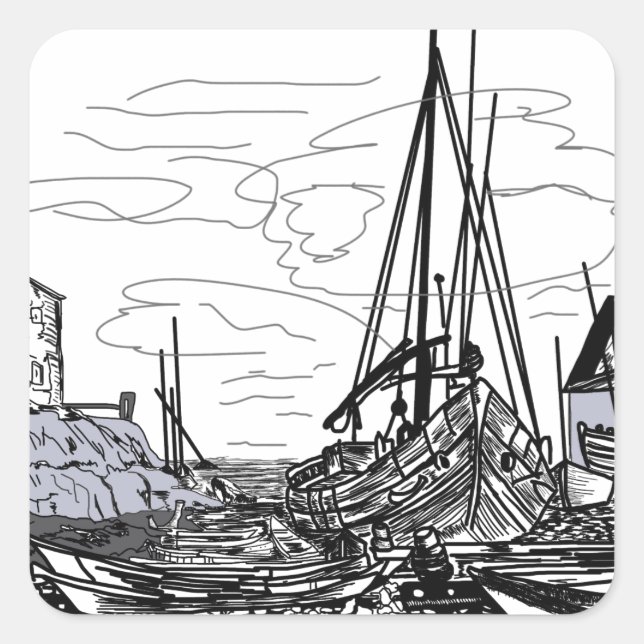 boats on the sea square sticker (Front)