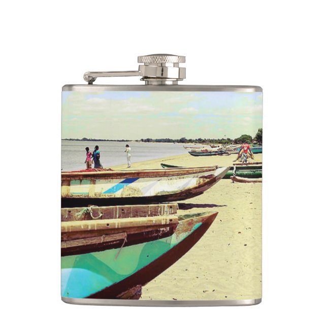 Boats on Tropical Beach Flask (Front)