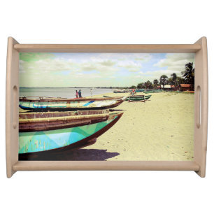 Boats on Tropical Beach Serving Tray