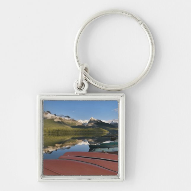 Boats parked on the lakeshore of Maligne Lake, Keychain (Front)