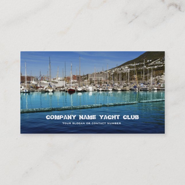 Boats sailing yacht club in harbor business business card (Front)
