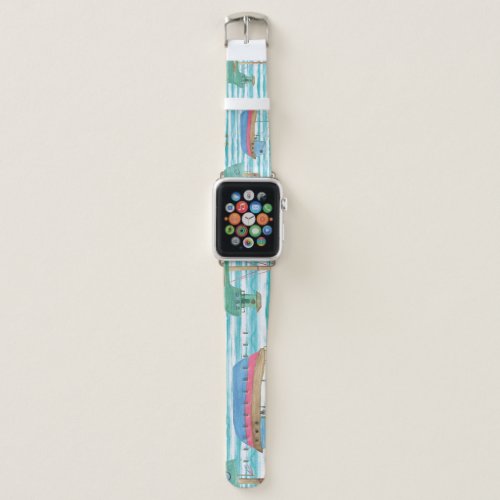 Boats Stripes Watercolor Painting Pattern Apple Watch Band