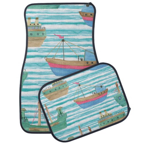 Boats Stripes Watercolor Painting Pattern Car Floor Mat