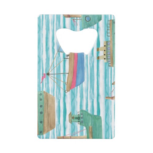 Boats Stripes Watercolor Painting Pattern Credit Card Bottle Opener
