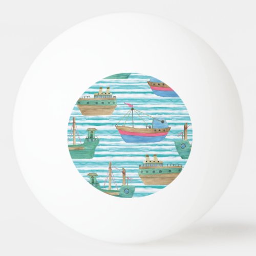 Boats Stripes Watercolor Painting Pattern Ping Pong Ball