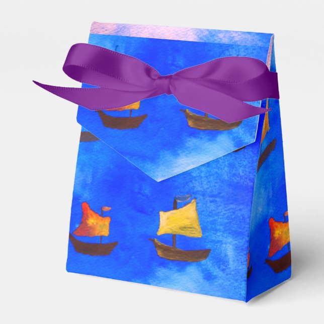 Boats watercolor Blue background Occasions Tent Favor Boxes (Front Side)