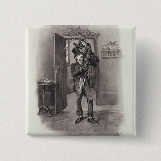 Bob Cratchit and Tiny Tim, from 'Charles Dickens: Pinback Button (Front)