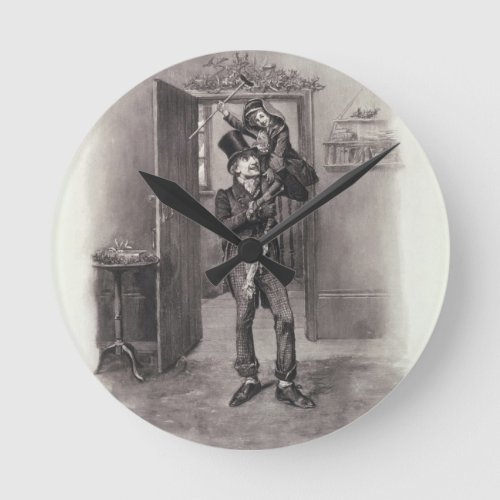 Bob Cratchit and Tiny Tim from Charles Dickens Round Clock