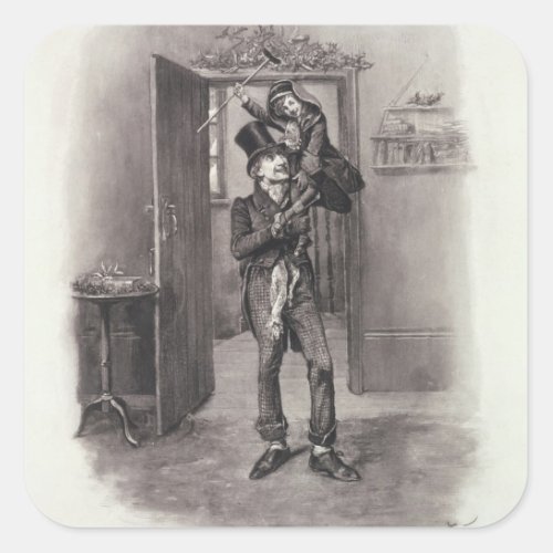 Bob Cratchit and Tiny Tim from Charles Dickens Square Sticker