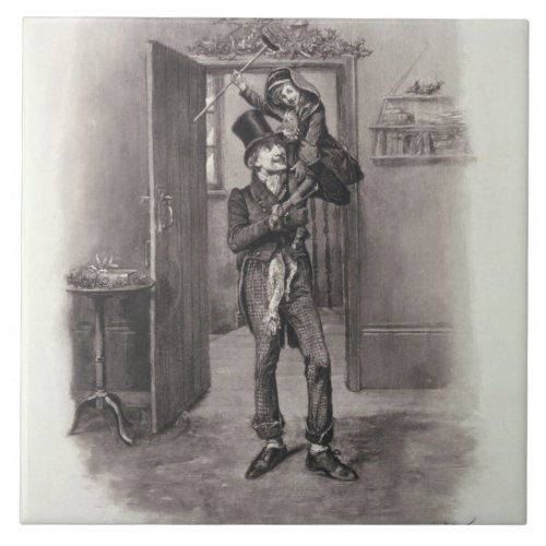 Bob Cratchit and Tiny Tim from Charles Dickens Tile