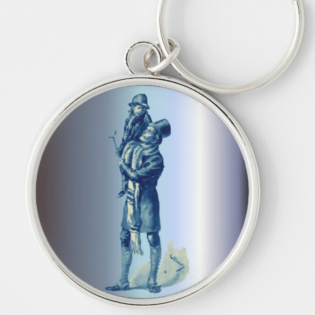 Bob Cratchit holding Tiny Tim Christmas Carol Keychain (Front)