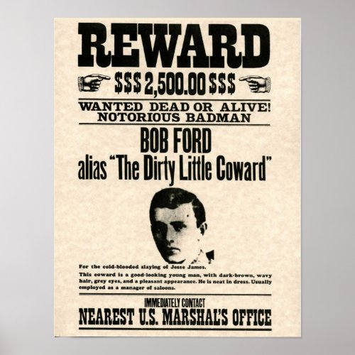 Bob Ford REWARD Poster