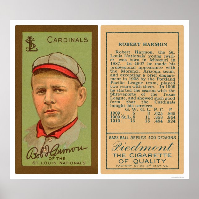Bob Harmon Cardinals Baseball 1911 Poster (Front)