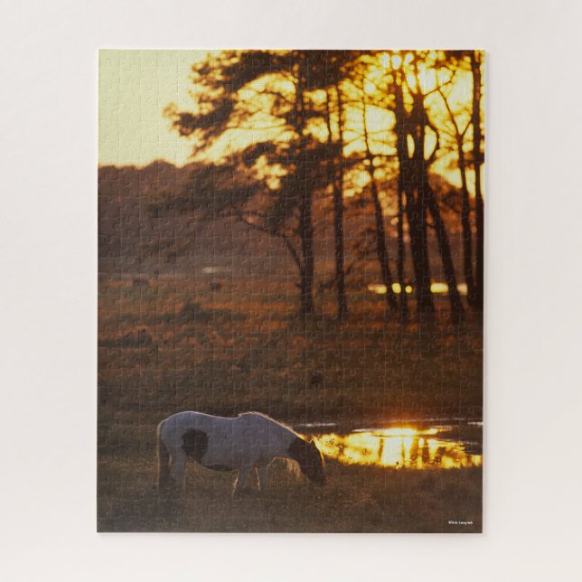 Bob Langrish Chincoteague Horse Grazing At Sunset Jigsaw Puzzle (Vertical)