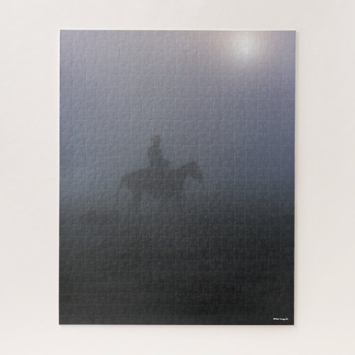 Bob Langrish  Cowboy Riding In Mist With Dog Jigsaw Puzzle