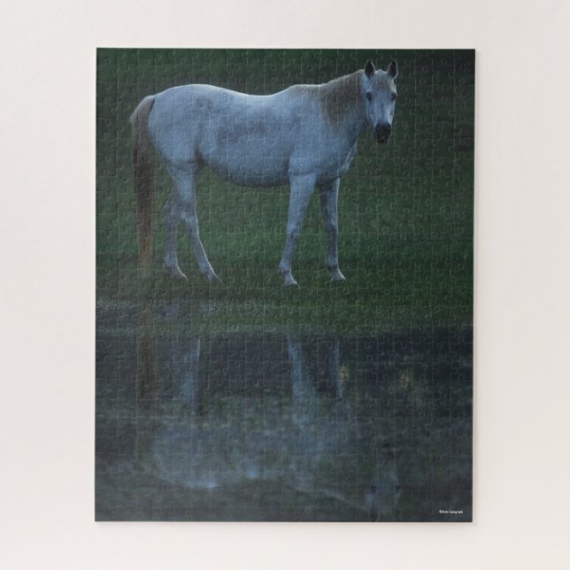 Bob Langrish Gray Arab Standing By Pond Reflection Jigsaw Puzzle (Vertical)