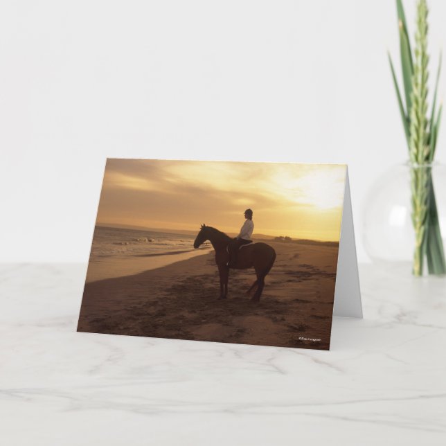 Bob Langrish | Horse and Rider On Beach at Sunset Card (Front)