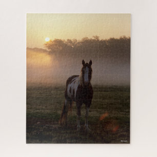 Bob Langrish Paint Horse Standing Mist Sunrise Jigsaw Puzzle