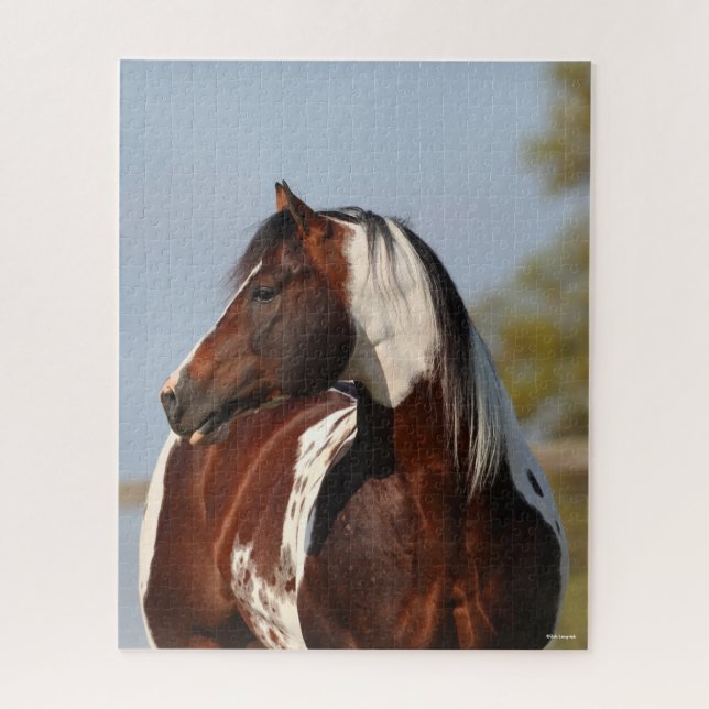 Bob Langrish Tobiano Paint Horse Stallion headshot Jigsaw Puzzle (Vertical)