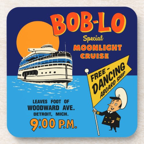 Bob_Lo Special Moonlight Cruise Retro Design Beverage Coaster