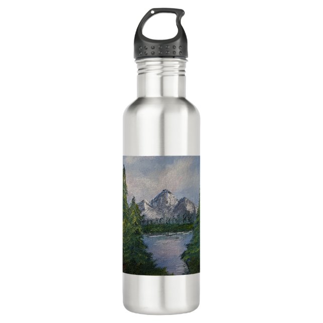Bob Ross Style Painting #2 Stainless Steel Water Bottle (Front)