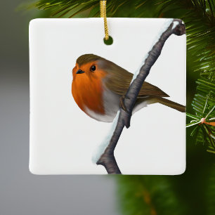 Bob the Red Robin Bird Wildlife White Ceramic Ornament