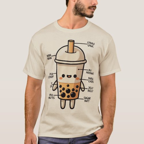 Boba Anatomy Funny Bubble Tea Cute Kawaii Cartoon T_Shirt
