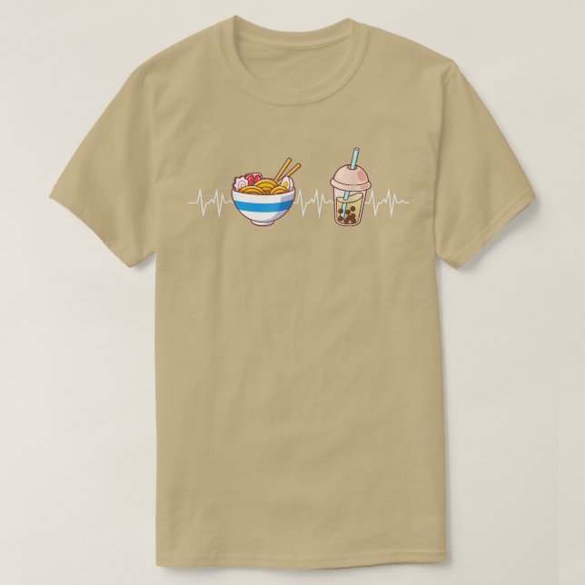 Boba And Ramen Heartbeat Kawaii Bubble Tea Noodles T-Shirt (Design Front)