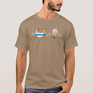 Boba And Ramen Heartbeat Kawaii Bubble Tea Noodles T-Shirt