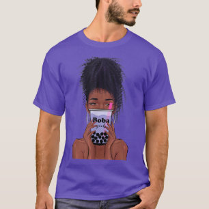 Boba Black Girl Bubble Tea Anime Kawaii Cute Boba T-Shirt