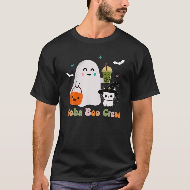 Boba Boo Crew Cute Ghost Cat Bubble Tea Kawaii Hal T-Shirt (Front)