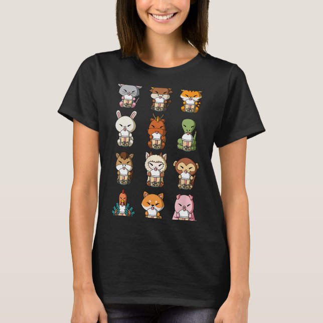 Boba Bubble Milk Tea Chinese Zodiacs Animal Lunar  T-Shirt (Front)
